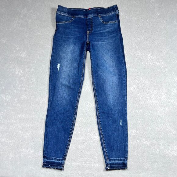 Spanx Jeans Womens Size Medium Blue Distressed Ankle Skinny Jeans Raw Hem - Picture 1 of 11